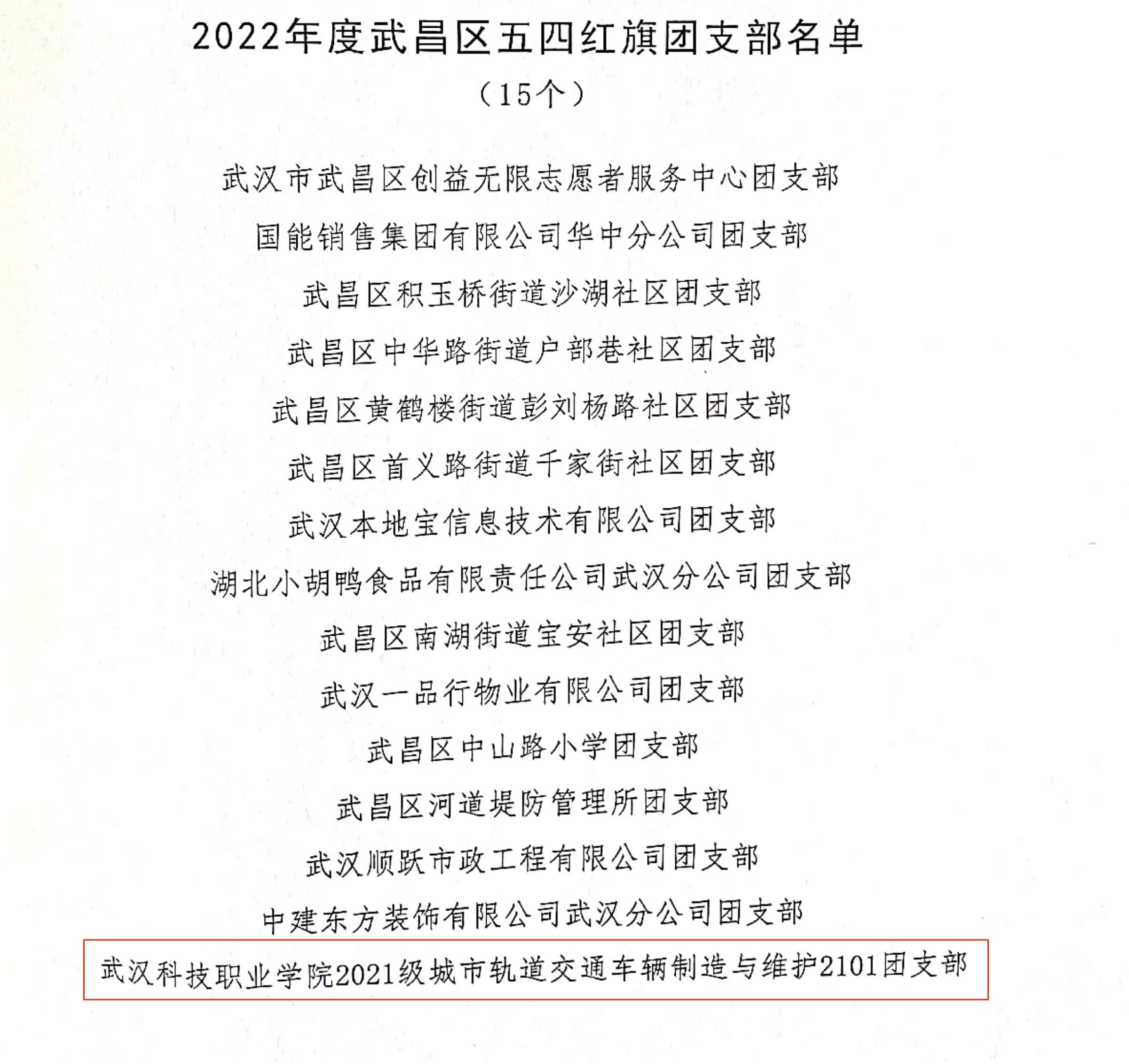喜報！團武昌區委表彰我校四個先進集體和個人！
